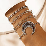 AVEURi 2023 Hip Hop Silver Color Heart Cuff Bangles For Women Vintage Punk Beads Chain Bracelet Sets Gift Girls New 2023 Jewelry