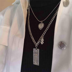 AVEURI  2023 Fashion Unisex Multilayer Hip Hop Long Chain Necklace For Women Men Jewelry Gifts Key Cross Pendant Necklace Accessories