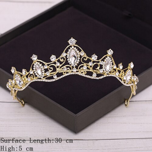 Aveuri Bridal Crown Golden Wedding Hair Accessories Rhinestone Bride Wedding Tiaras and Crowns Headpiece Diadema Hair Ornament