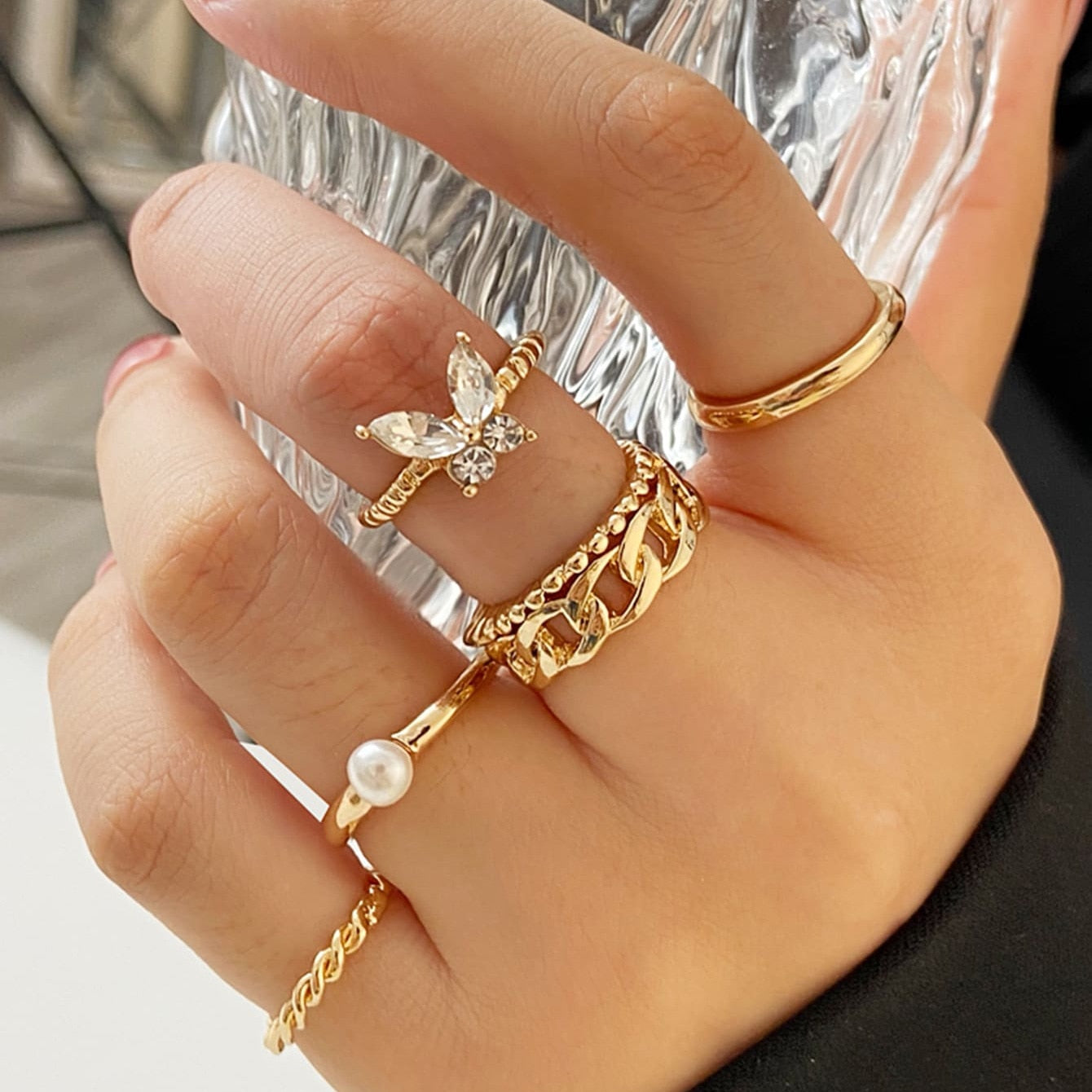 LATS Bohemian Gold Chain Rings Set For Women Fashion Boho Coin Snake Moon Star Rings Party 2023 Female Trend Jewelry Gifts