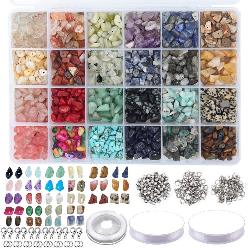 Christmas Gift HOT 1323Pcs Irregular Gemstone Beads Kit with Spacer Beads Lobster Clasps Elastic Jump Rings for DIY Jewelry Making Supplies