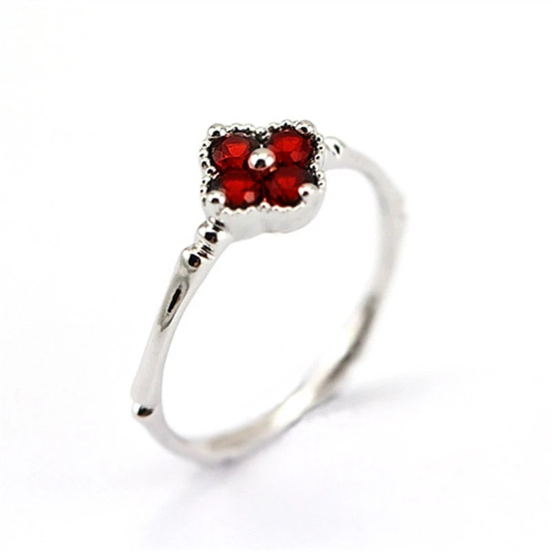 Christmas Gift Vintage Rings For Women Red Garnet Bamboo Clover Engagement Ring Wedding White Gold-Color Drop Shipping