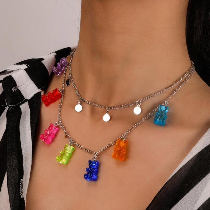 Christmas Gift Cute Colorful Gummy Bear Necklaces for Women Christmas Gift Cool Punk Girl Hip Hop Choker Necklace Female Accessories Jewelry