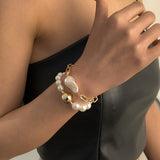 AVEURi 2023 Vintage Hip Hop Imitation Pearl Chain Beads Bracelets Punk Gold Silver Color Circle Snake Chain Bracelet Sets Boho Jewelry