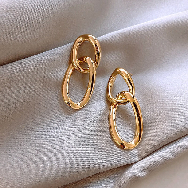 LATS Korean Gold Retro Chain Earrings for Women Exaggerated Large Dangle Earrings Temperament Drop Earings Fashion Jewelry Gifts