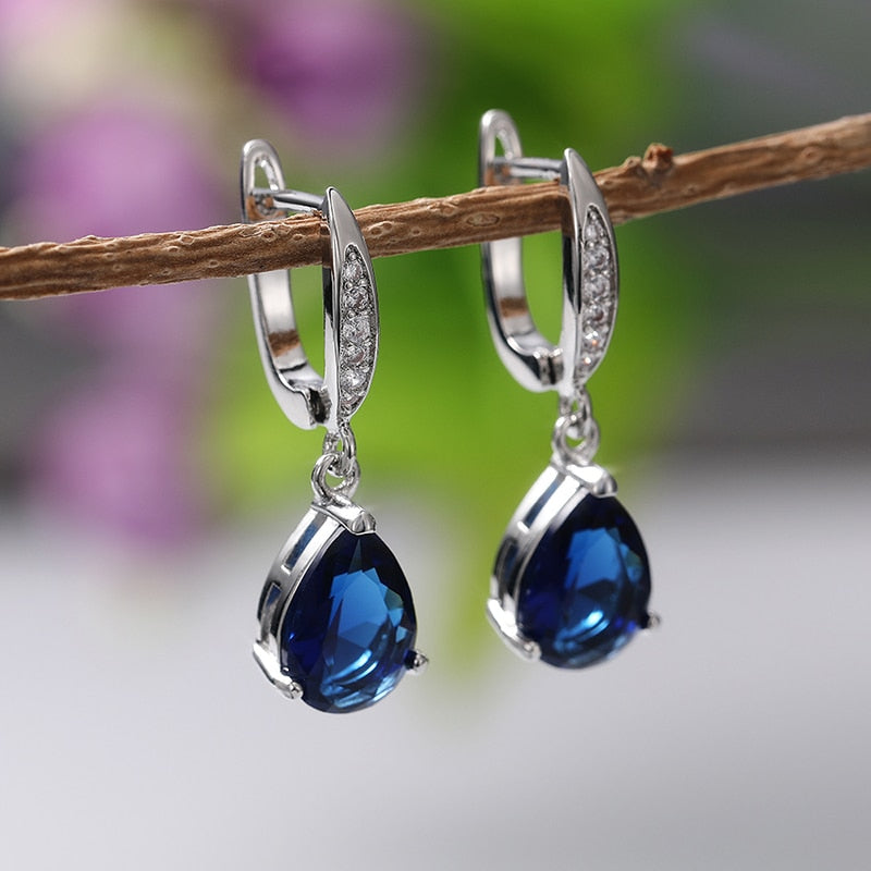 Aveuri  Women Drop Earrings Fashion Jewelry 2021 Trend Noble Blue CZ Lady Dangle Earring for Party Wedding Anniversary Love Gifts