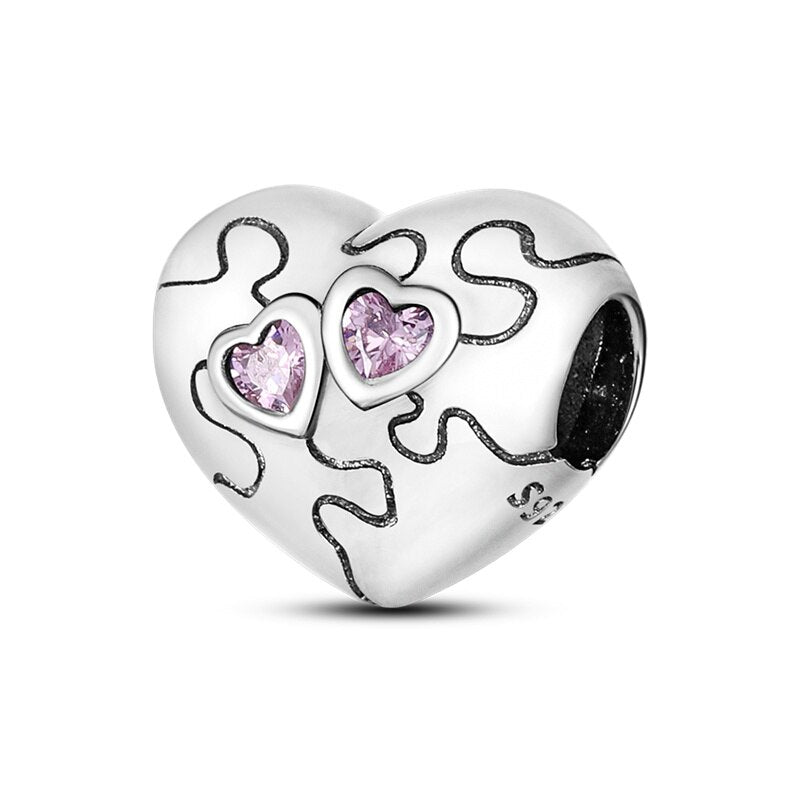 Fits Original Pandach Bracelets Silver Color Heart Shaped ECG Pattern Beads Women Silver Color Pendant Diy Jewelry 2023 New