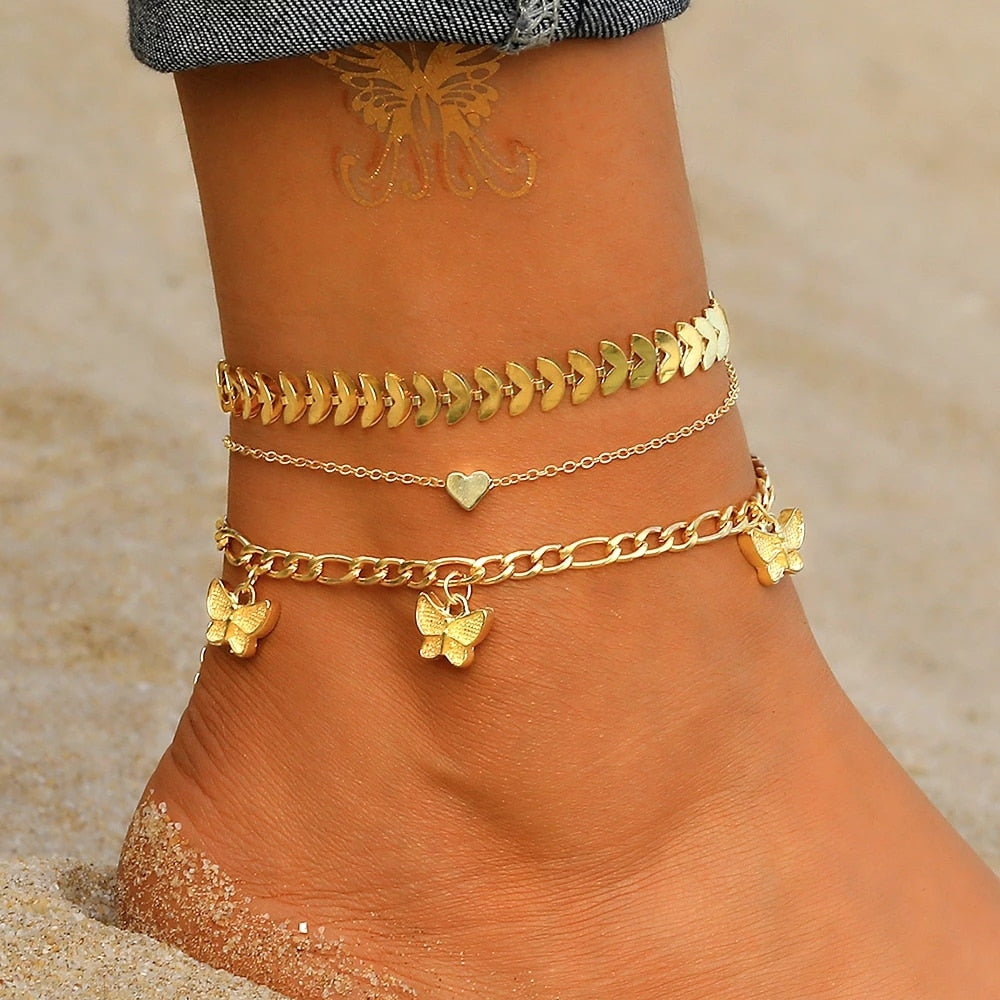 Aveuri Bohemia Chain Anklets for Women Foot Accessories 2023 Summer Beach Barefoot Sandals Bracelet ankle on the leg Female