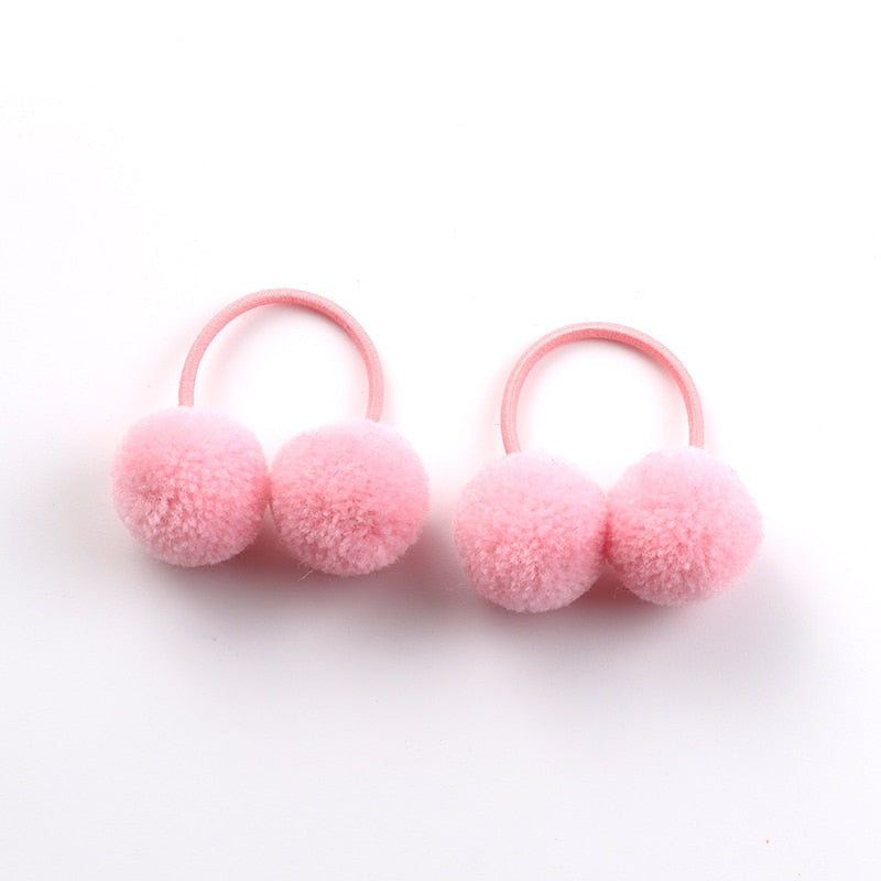 Back to school 2023 AVEURI 10Pcs Small Solid Two Fur Ball Hair Ring Girls Cute Elastic Rubber Band Hair Bands Hair Accessories Kids Headwear Ornaments Gift