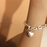 Aveuri Alloy Thick Chain Bracelet Summer New Trend Punk Vintage Charm Sweet LOVE Heart Tassel Party Jewelry Gifts