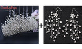 Aveuri Luxurious Wedding Crown Crystal Bridal Hairbands Tiara Wedding Accessories Jewelry Set Handmade Pearl Headwear
