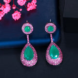 Christmas Gift Micro Pave Hot Pink Cubic Zirconia Green Emerald Dangle Water Drop Silver Engagement Party Earring for Women CZ868