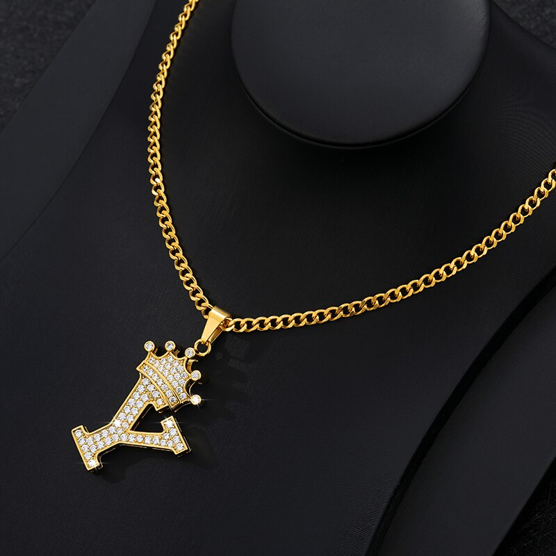 Aveuri Crown Big Letter Necklace For Women Men Initial Alphabet Charm Chain Choker Pendant 60CM Necklace Jewelry Gift Collier