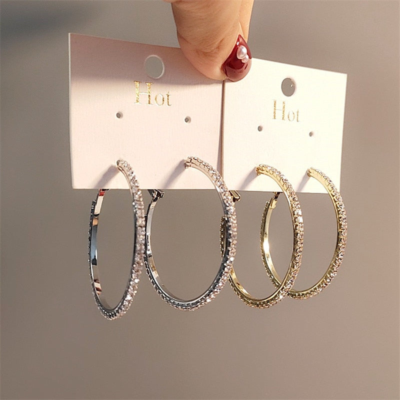 Aveuri 2023 new fashion exaggerated style shiny crystal Rhine women's Big Round Earrings exquisite luxury women's Earrings Jewelry Gift