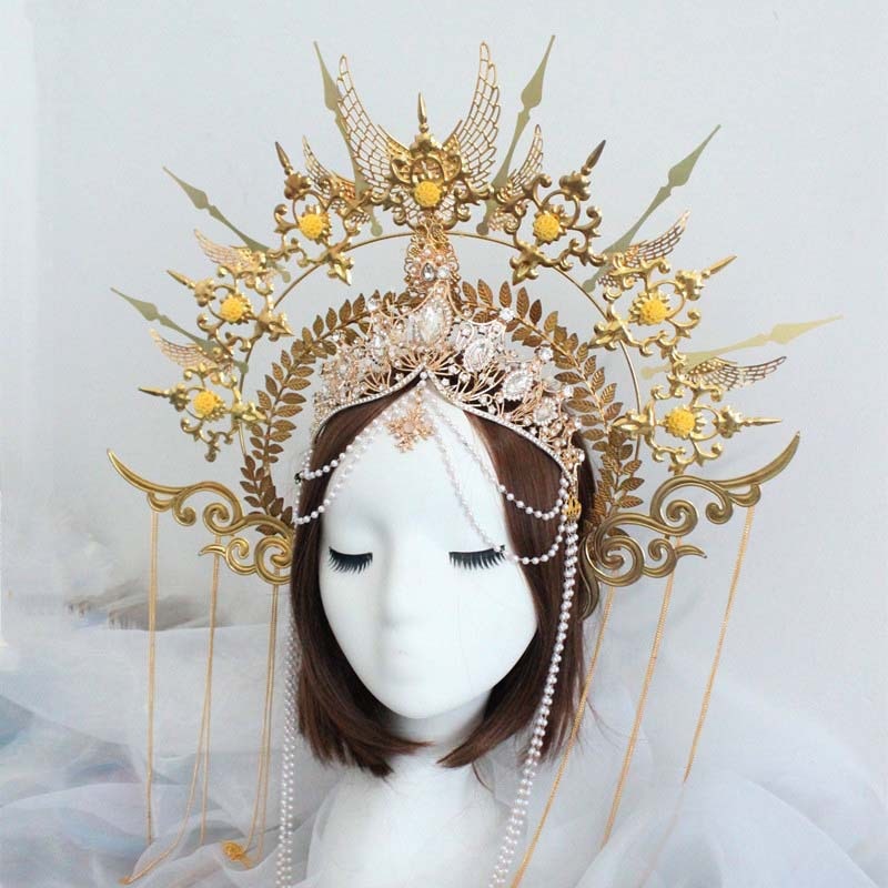 Lolita Tiara Crown Headband DIY Material Package Halloween Vintage Sun Goddess Baroque Halo Headpiece Parts
