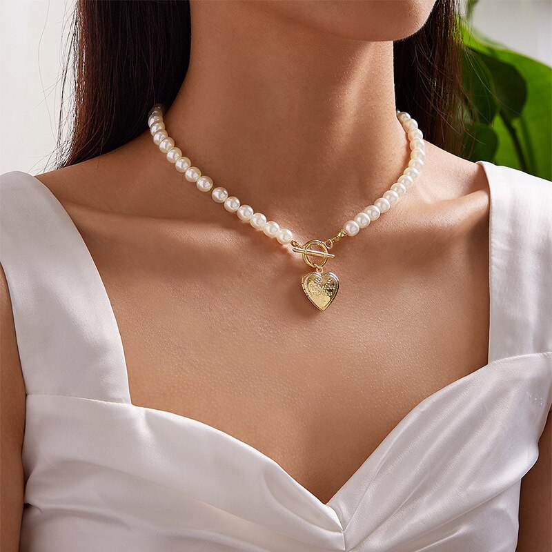 Vintage Wedding Pearl Choker Necklace For Women Geometric Gold Silver Beads Pendant Necklaces Jewelry Statement Collier 2023