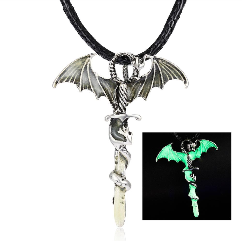 Christmas Gift Rinhoo Vintage Magic Steampunk Glowing Luminous Punk Dragon Pendants Necklaces Mens Jewelry Glow In the dark Pendant Necklace