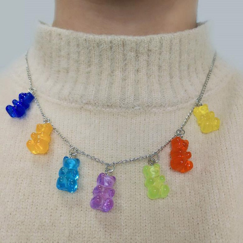 Christmas Gift Cute Colorful Gummy Bear Necklaces for Women Christmas Gift Cool Punk Girl Hip Hop Choker Necklace Female Accessories Jewelry
