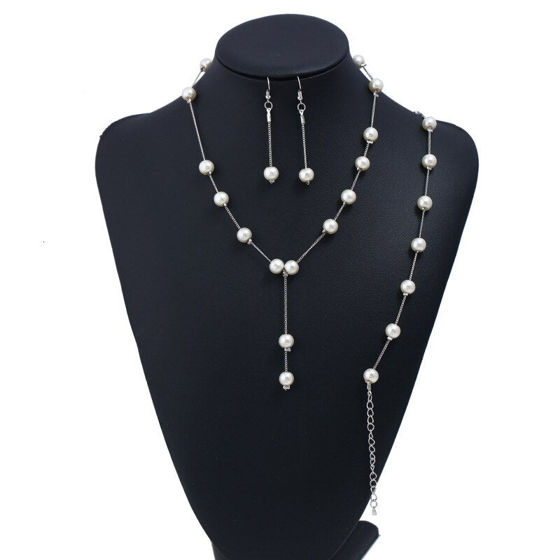 Vintage Simulated Pearl Jewelry Sets for Women 2023 Fashion Flower Statement Necklace and Earring Set Wedding Party Accessories