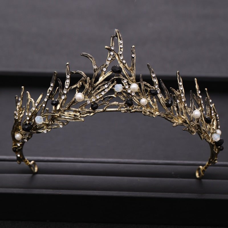 Aveuri Vintage Baroque Queen Tiara Diadem Gold Wedding Crystal Rhinestone Crown Tiaras Bridal Hair Jewelry Wedding Hair Accessories