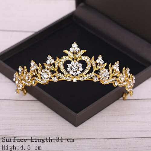 Aveuri Bridal Crown Golden Wedding Hair Accessories Rhinestone Bride Wedding Tiaras and Crowns Headpiece Diadema Hair Ornament