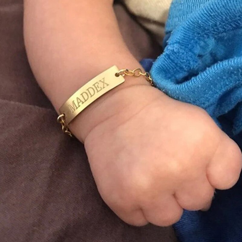 Engrave Custom Baby Bracelet Stainless Steel Birthday Name Personalized Gift for Girl Boy Children Nameplated Bracelet Wristband