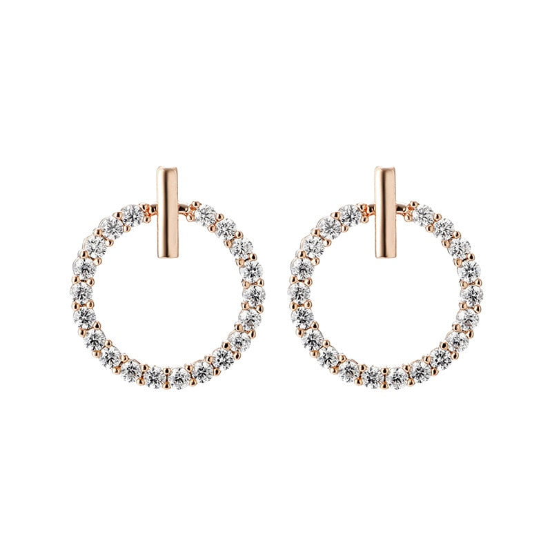 AVEURI 2023 NEW HOT Sale Delicate Simple Design Cubic Zirconia Paved Round Stud Earrings Rose Gold Color CZ Crystal Women Earrings