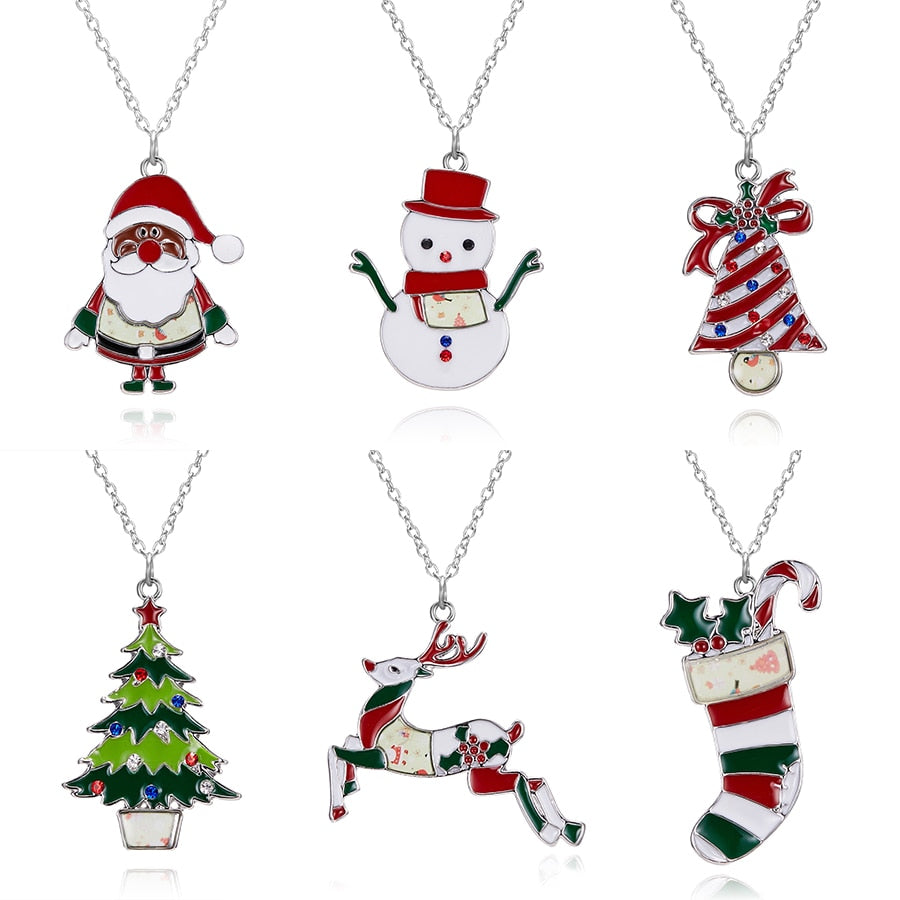 Christmas Gift Rinhoo Delicate Enamel Elk Deer Pendant Necklace Fashion Christmas Tree Snowman Bells Sock Clavicle Chain Jewelry Collier Femme