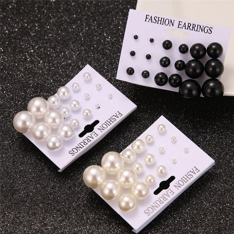 Aveuri White Simulated bead Earrings Set For Women On Ear Ball Stud Earrings Bijouteria brincos Jewelry Accessories Wholesale