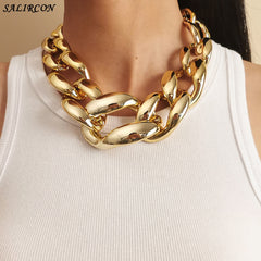 Aveuri Punk Aluminium Big Thick Choker Necklace for Women Men Vintage Acrylic Gold Color Chunky Chain Necklace Goth Fashion Jewelry