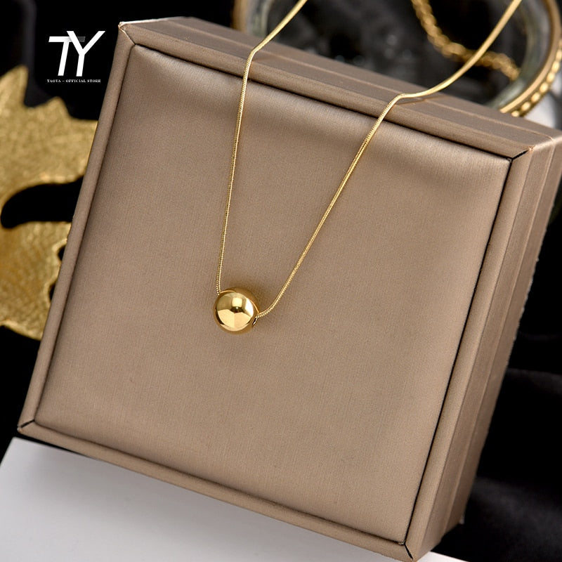 Christmas Gift Classic Simple Ball Pendant Titanium Steel Short Necklace For Woman Korean Fashion Jewelry Girl's Accessories Clavicle Chain