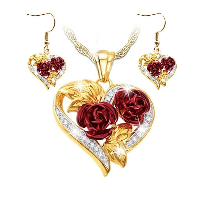 Christmas Gift 1 Piece /3 Pieces / Set of Fashion Women's Jewelry Rose Flower Valentine's Day Engagement Wedding Luxury Necklace Earrings Gift