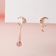 Christmas Gift alloy Asymmetry Rose Gold Star Moon Piercing Drop Earring for Women Party Jewelry eh1187