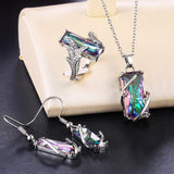 Aveuri Multicolored Rectangular Stone Ring/Necklace Set Novel Design Anniversary Party Women Jewelry Factory Direct Selling Set