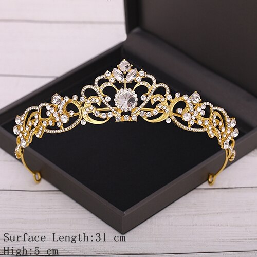 Aveuri Bridal Crown Golden Wedding Hair Accessories Rhinestone Bride Wedding Tiaras and Crowns Headpiece Diadema Hair Ornament