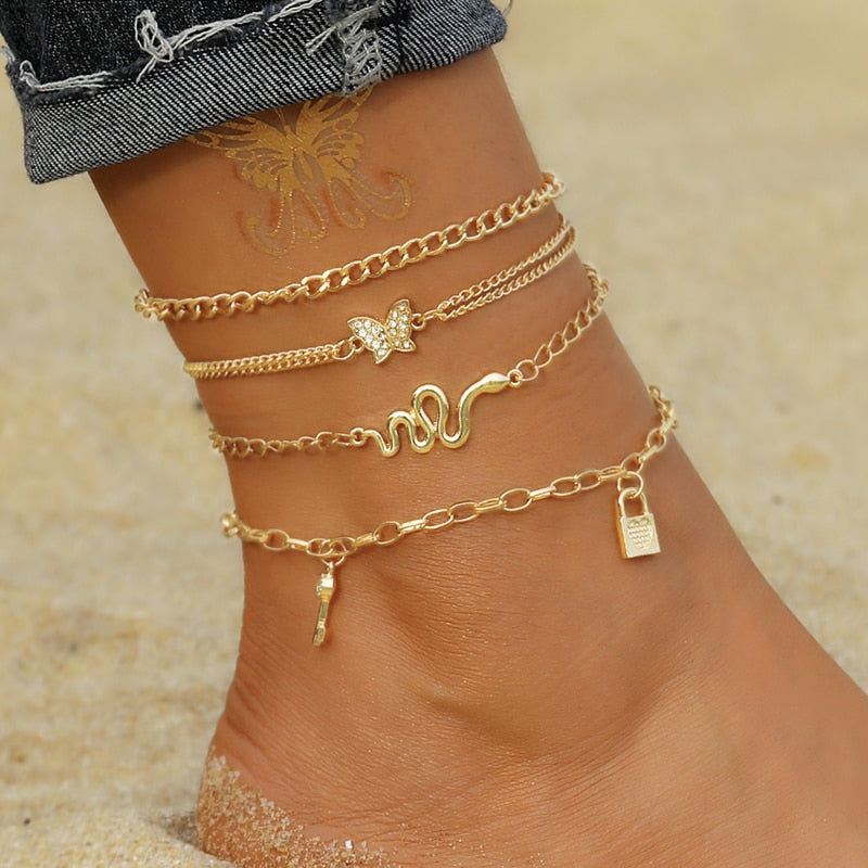 Aveuri New Fashion Simple Heart Female Anklets Foot Jewelry Leg New Anklets On Foot Ankle Bracelets For Women Leg Chain Gifts