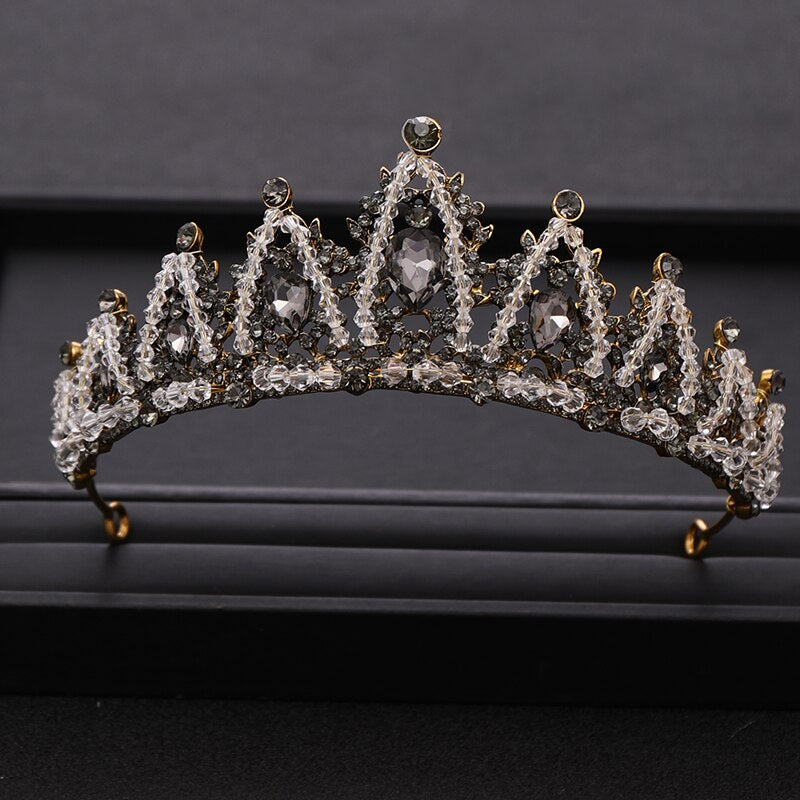 Aveuri Vintage Baroque Queen Tiara Diadem Gold Wedding Crystal Rhinestone Crown Tiaras Bridal Hair Jewelry Wedding Hair Accessories