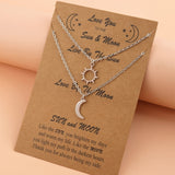 Aveuri Christmas Gift Charm Moon Sun Couple Necklace Stainless Steel Hollow Butterfly Heart Pendant Link Chain Necklace For Women Men Family Jewelry