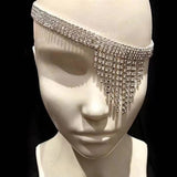 Aveuri Bling Rhinestone Tassel Head Chain Cover Eyes Mask Party Jewelry For Women Luxury Crystal Hair Chain Headband Wedding Headpiece