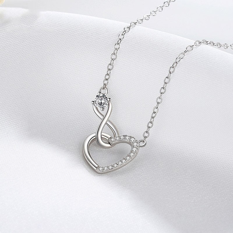 Women 925 Sterling Silver AAA Zircon Diamond Love Heart Necklace Clavicle Chain Fine Jewelry Engagement Gift