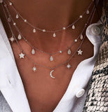 Christmas Gift New Fashion Gold Crystal Stars Pendant Necklaces For Women Necklace 2023 Multilevel Female Boho Vintage Jewelry Wedding Gift