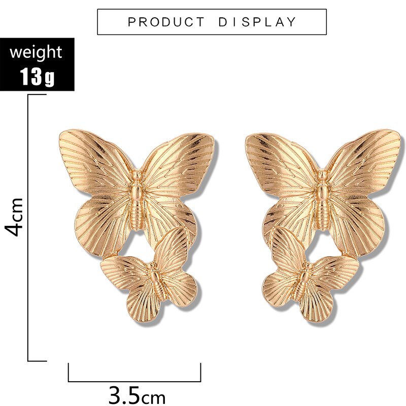 Aveuri Fahion Double Layer Butterfly Drop Earrings for Women Lovely Animal Goldn Dangle Earrings Jewelry Wholesale pendientes8949