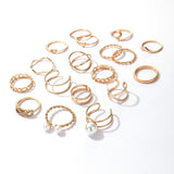 Christmas Gift 18pcs Fashion Jewelry Rings Set Hot Selling Metal Alloy Hollow Round Opening Women Finger Ring For Girl Lady Party Wedding Gifts