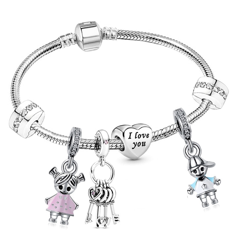 Christmas Gift Trendy Romantic 2023 Silver Color Charm Bracelet With Happy Family Strand Brand Bracelet For Women DIY Jewelry Making