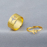 Christmas Gift Vintage Gold 2PCS Adjustable Opening Couple Rings Set for Women Men Butterfly Dinosaur Lightning Airplane Ring 2023Trend Jewelry