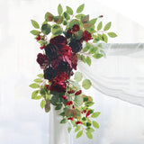Aveuri 2pcs Artificial Flowers Wine Red Wedding Backdrop Wreath Decor Welcome Card Sign Corner Wall Props Arrange Arch Fake Flower Row