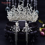 Aveuri HP372 Indian Bridal Crown Rhinestone Headband Bridals Chain Crown Earring Headpiece Wedding Tiaras And Crowns For Bride