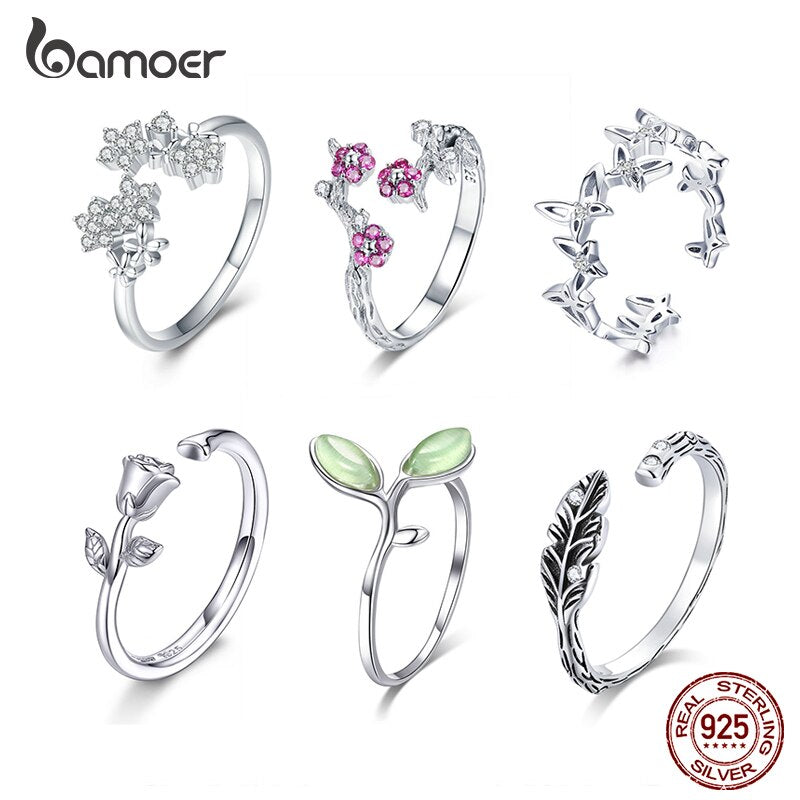 AVEURI Authentic Alloy Plant Series Flower Butterfly Rings Adjustable Size for Women Luxury Wedding Jewelry GAR021 A06