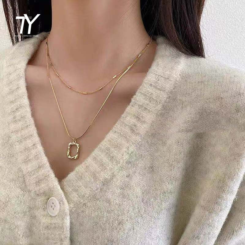 Christmas Gift Classic Double Layer Suit Gold Geometric Pendant Necklace For Woman Fashion Korean Star Same Jewelry Party Luxury Girls Necklace