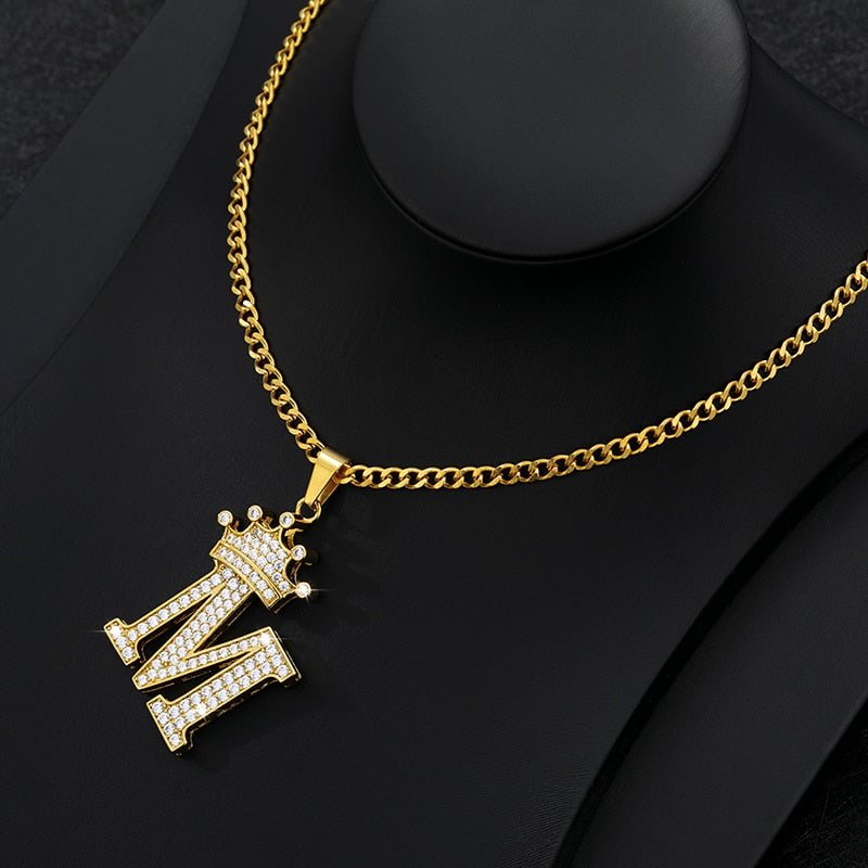 Aveuri Crown Big Letter Necklace For Women Men Initial Alphabet Charm Chain Choker Pendant 60CM Necklace Jewelry Gift Collier